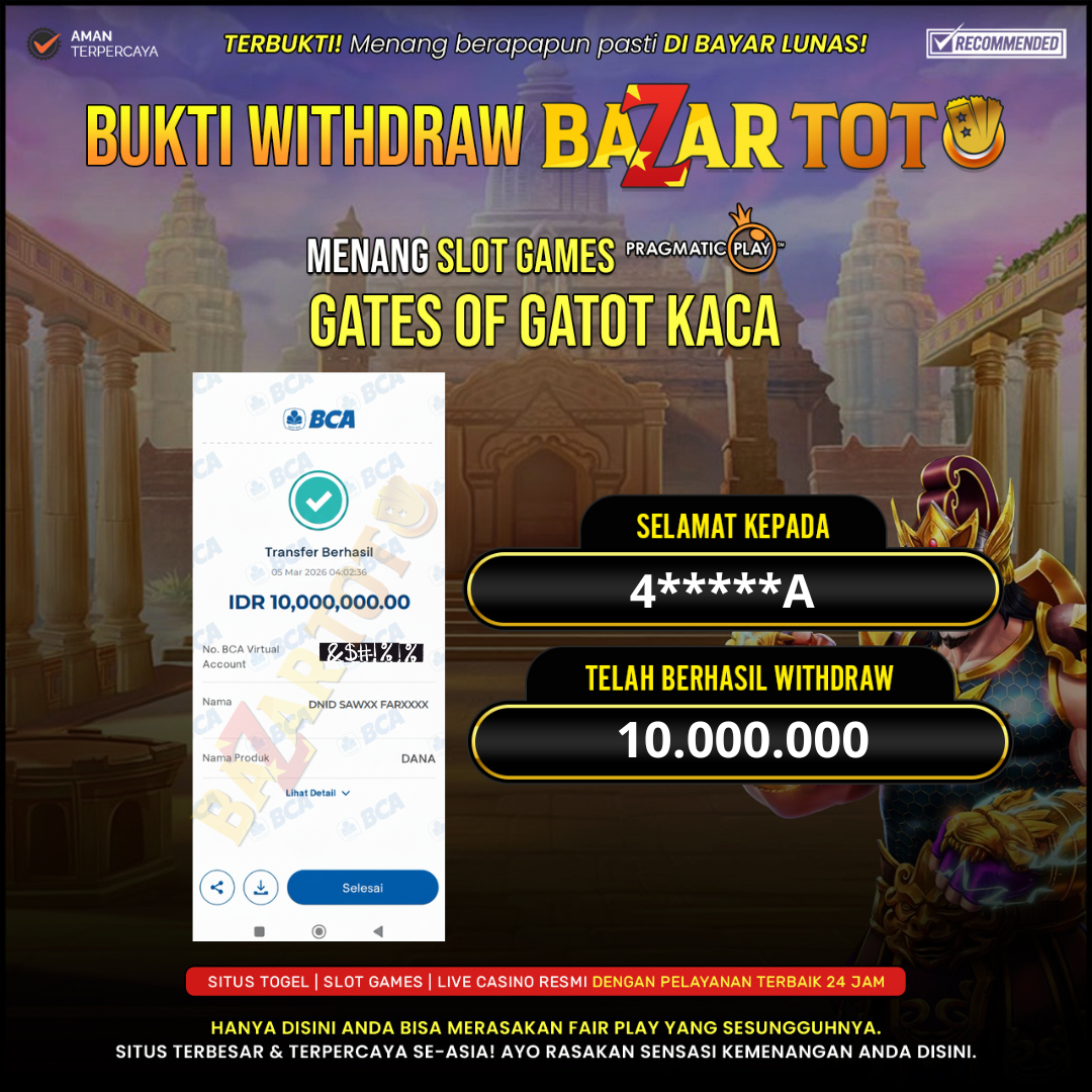 BAZARTOTO - JACKPOT SLOT GATES OF GATOT KACA Rp.10.000.000.,- LUNAS