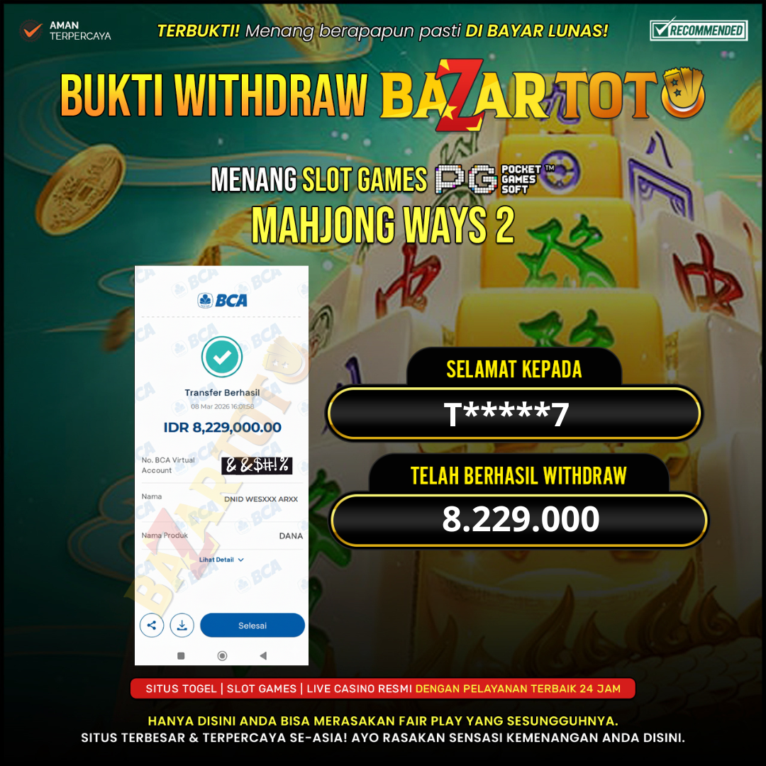 BAZARTOTO - JACKPOT SLOT MAHJONG WAYS 2 Rp.8.229.000.,- LUNAS
