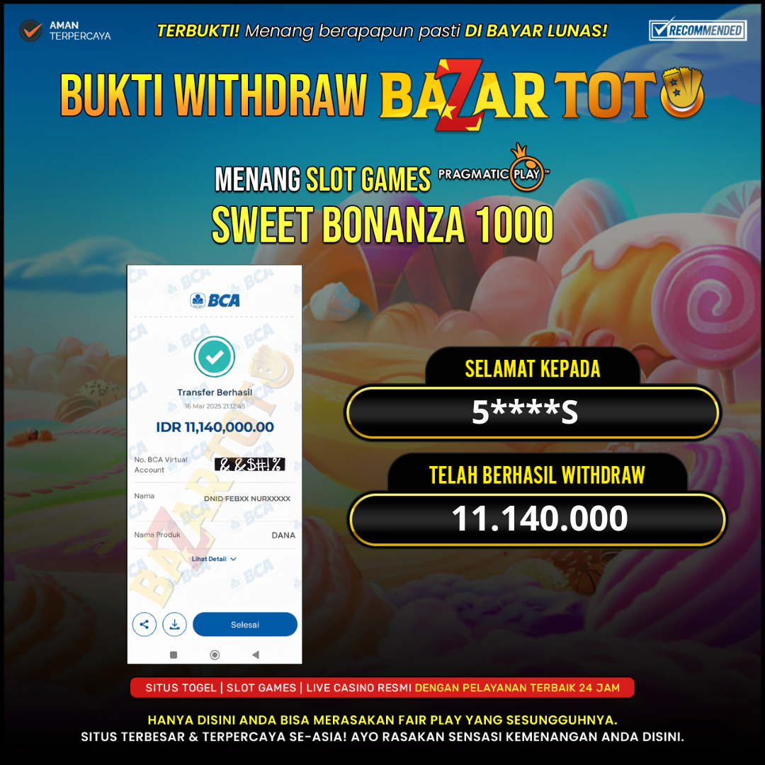 BAZARTOTO - JACKPOT SLOT SWEET BONANZA 1000 Rp.11.140.000.,- LUNAS