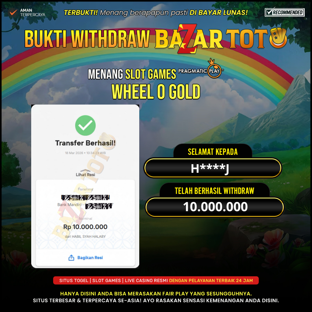 BAZARTOTO - JACKPOT SLOT WHEEL O GOLD Rp.10.000.000.,- LUNAS