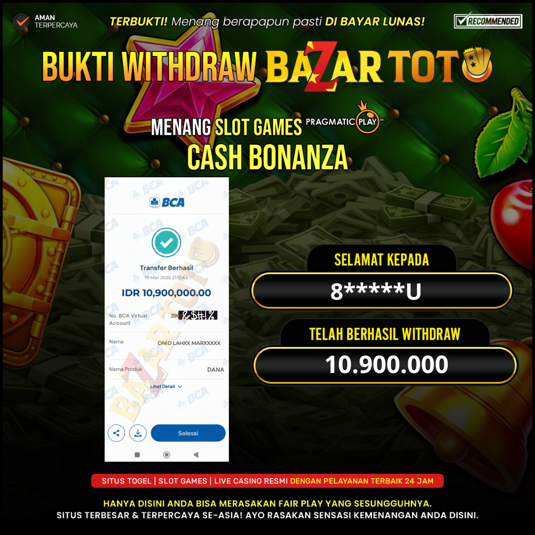 BAZARTOTO - JACKPOT SLOT CASH BONANZA Rp.10.900.000.,- LUNAS