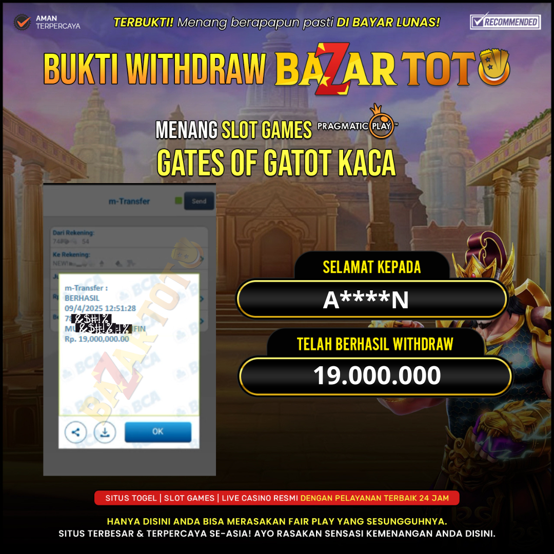 BAZARTOTO - JACKPOT SLOT GATES OF GATOT KACA Rp.19.000.000.,- LUNAS