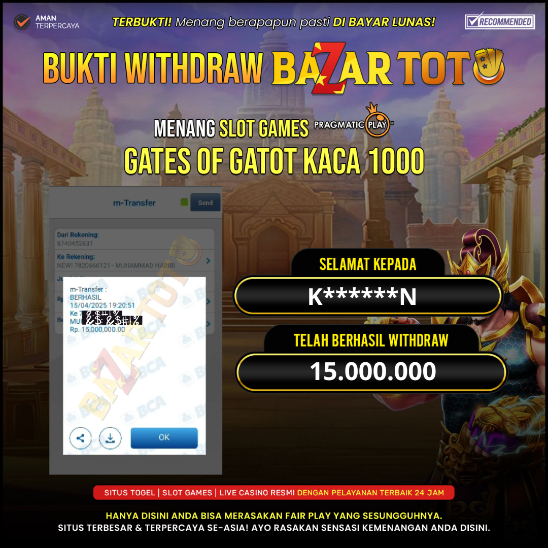 BAZARTOTO - JACKPOT SLOT GATES OF GATOT KACA 1000 Rp.15.000.000.,- LUNAS
