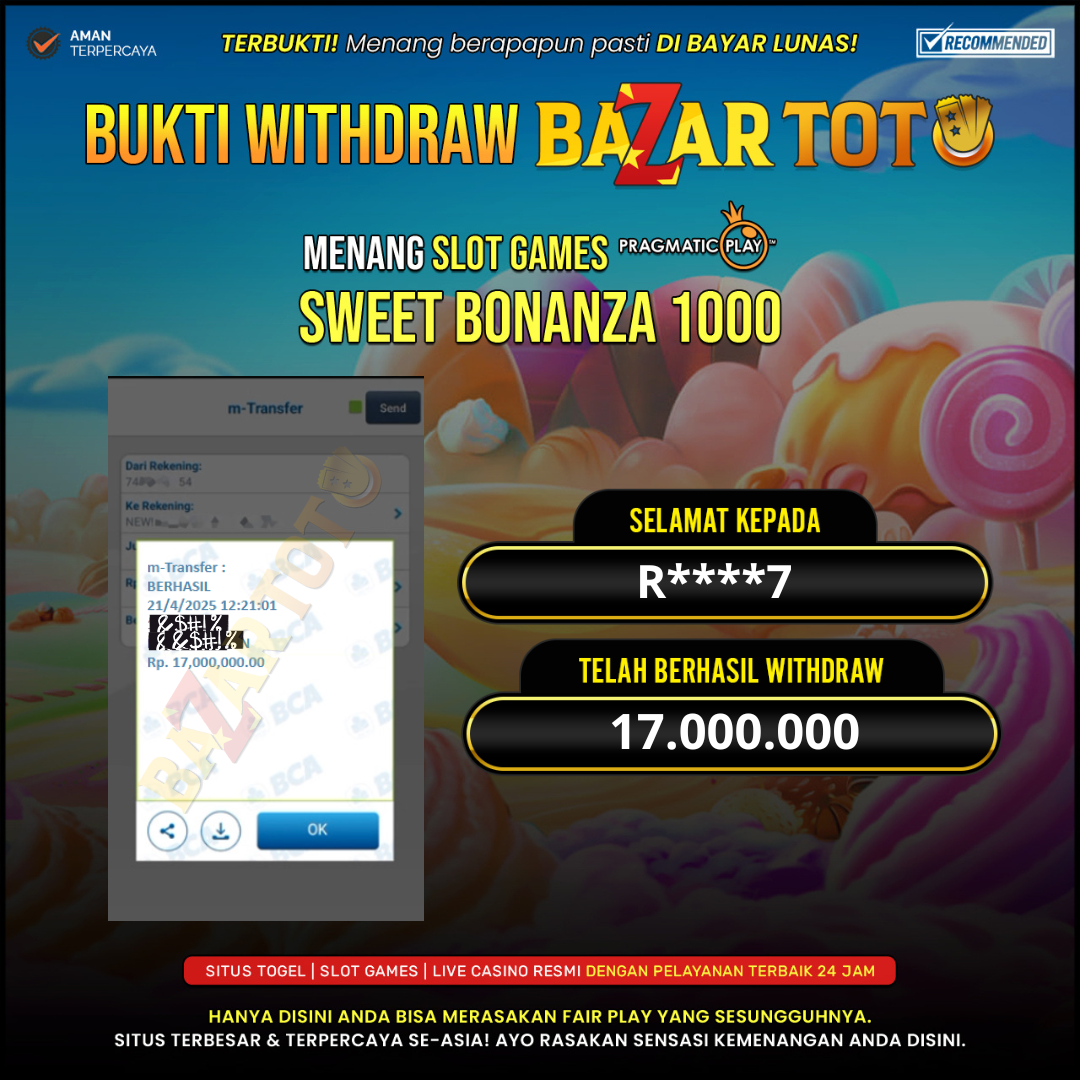 BAZARTOTO - JACKPOT SLOT SWEET BONANZA 1000 Rp.17.000.000.,- LUNAS