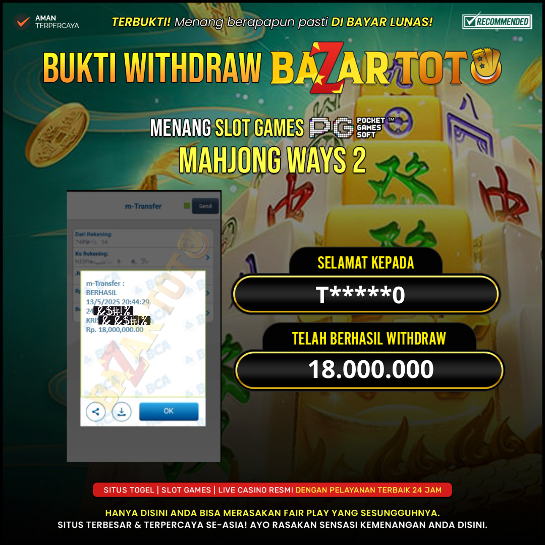 BAZARTOTO - JACKPOT SLOT MAHJONG WAYS 2 Rp.18.000.000.,- LUNAS