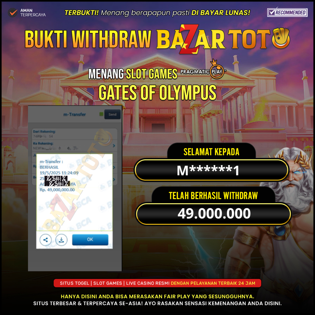 BAZARTOTO - JACKPOT SLOT GATES OF OLYMPUS Rp.49.000.000.,- LUNAS