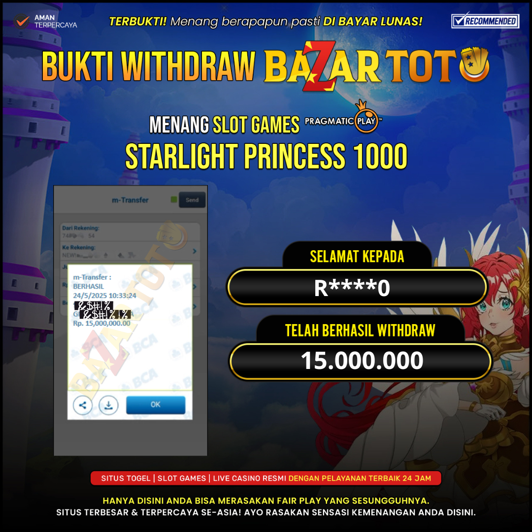 BAZARTOTO - JACKPOT SLOT STARLIGHT PRINCESS 1000 Rp.15.000.000.,- LUNAS