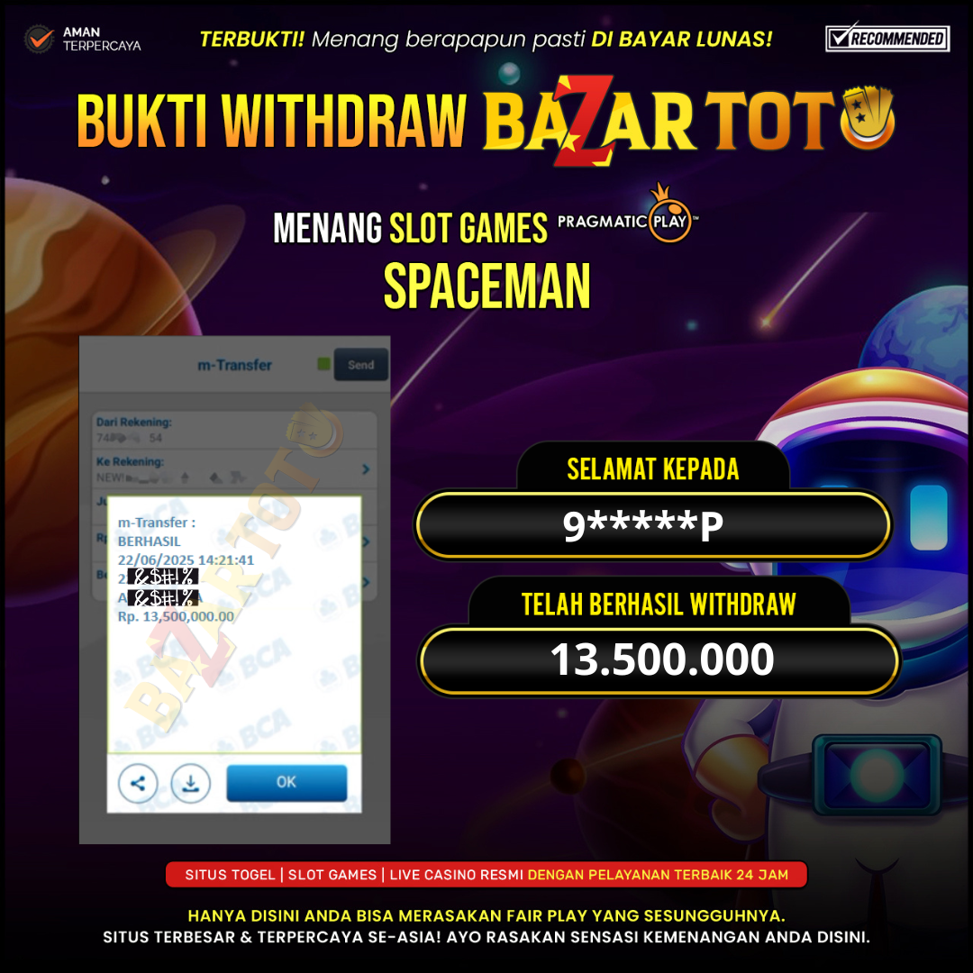 BAZARTOTO - JACKPOT SLOT SPACEMAN Rp.13.500.000.,- LUNAS