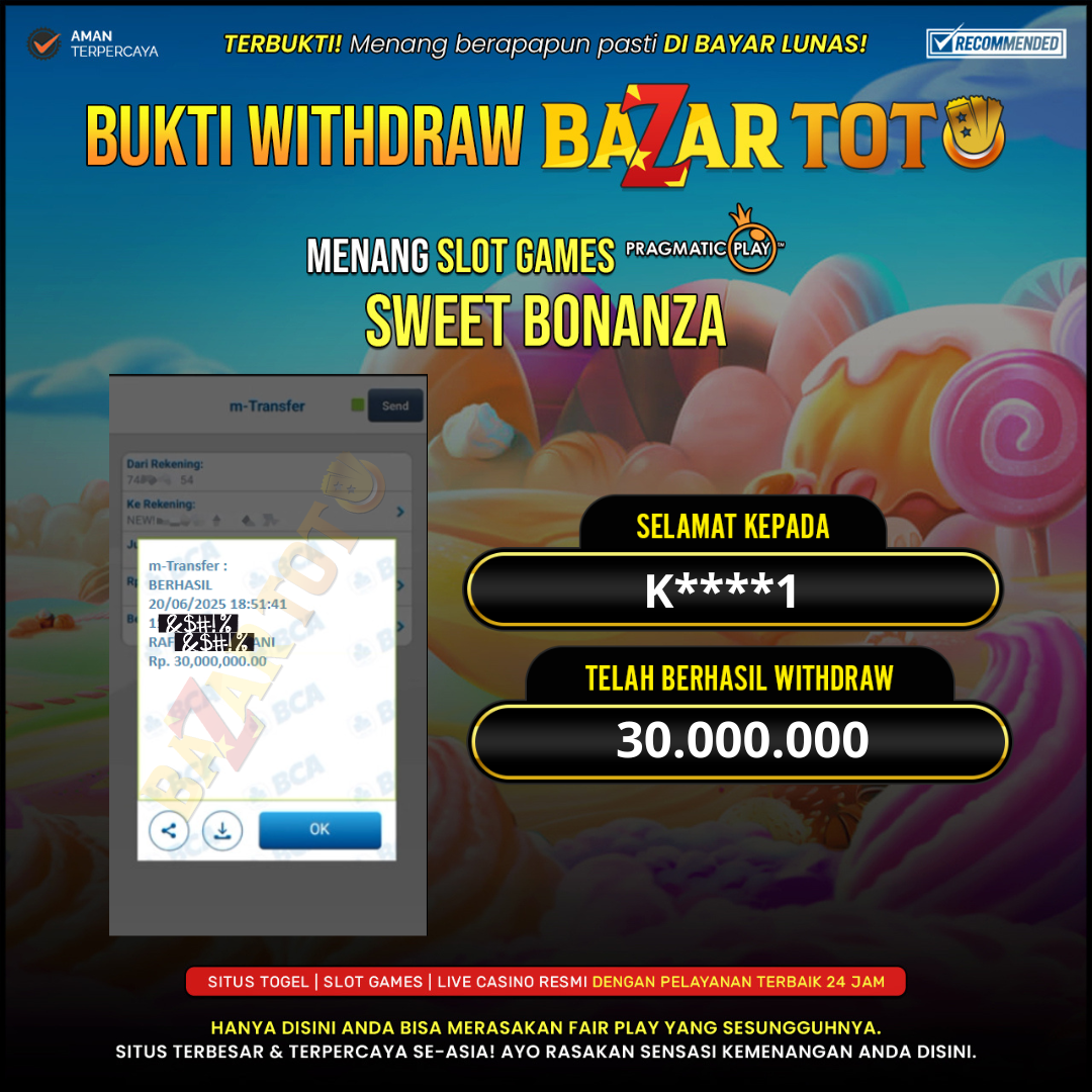 BAZARTOTO - JACKPOT SLOT SWEET BONANZA Rp.30.000.000.,- LUNAS