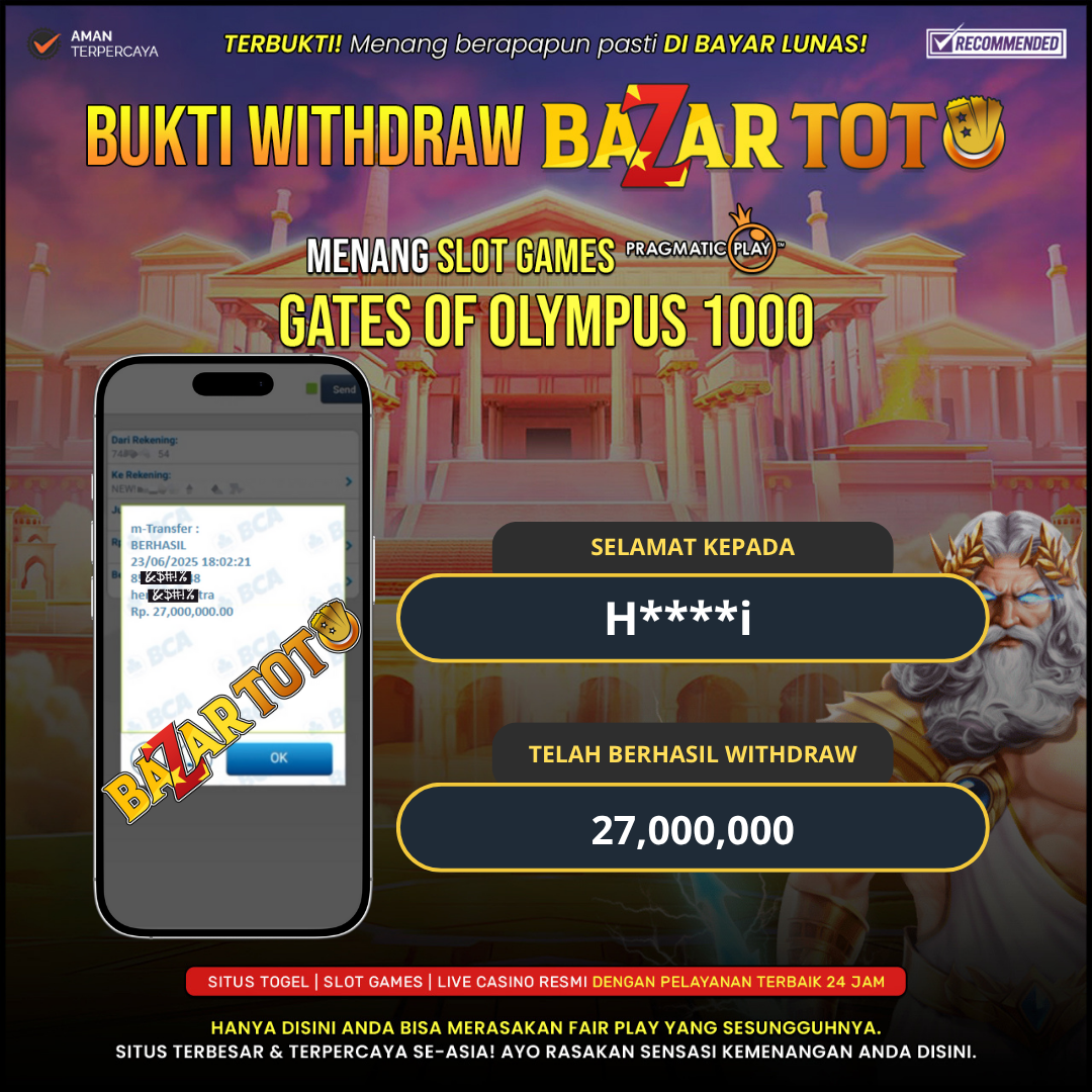 BAZARTOTO - JACKPOT GATES OF OLYMPUS 1000 Rp.27.000.000.,- LUNAS