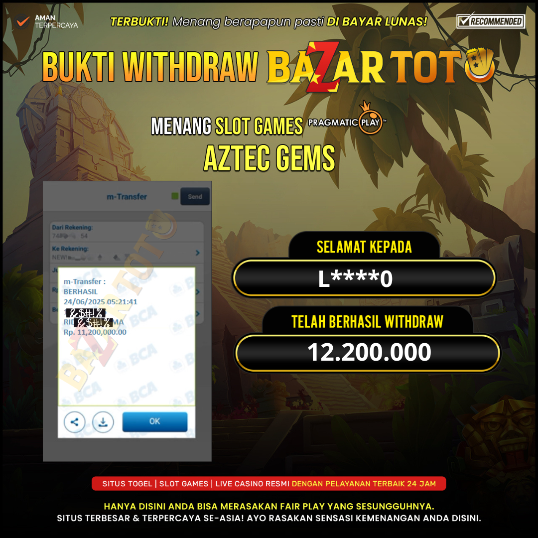 BAZARTOTO - JACKPOT SLOT AZTEC GEMS Rp.12.200.000.,- LUNAS