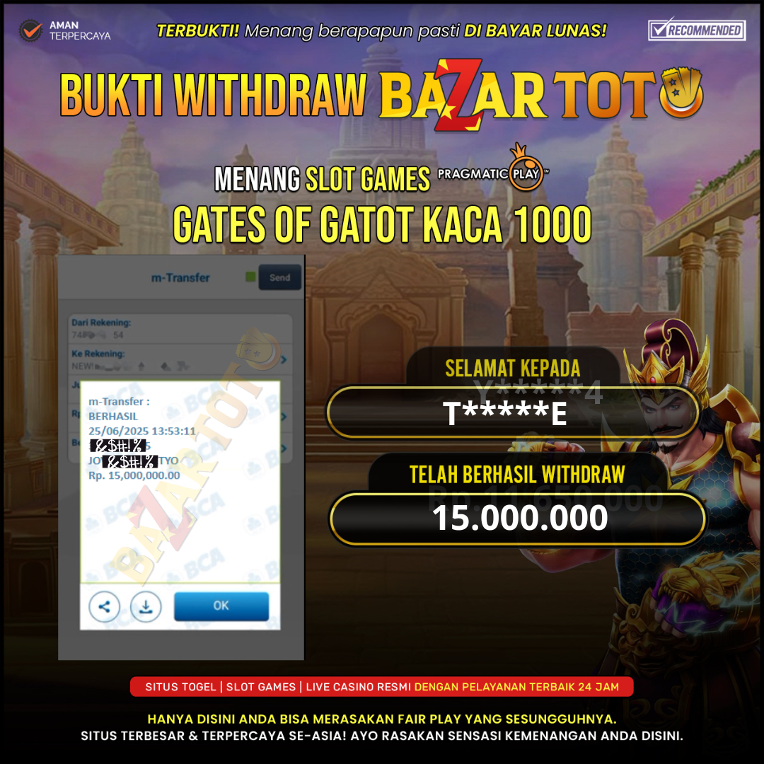 BAZARTOTO - JACKPOT SLOT GATES OF GATOTKACA Rp.15.000.000.,- LUNAS