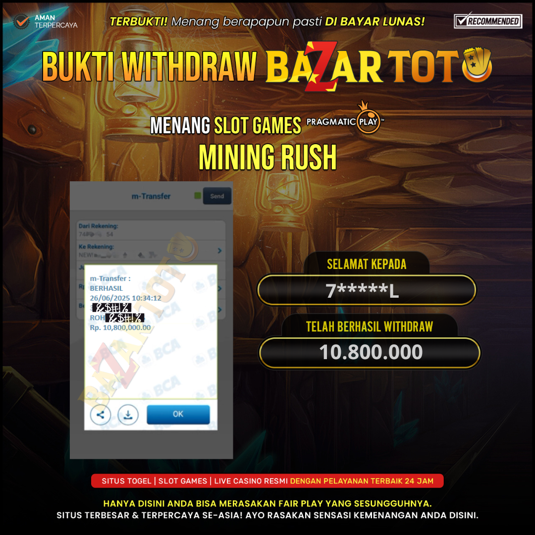 BAZARTOTO - JACKPOT SLOT MINING RUSH Rp.10.800.000.,- LUNAS