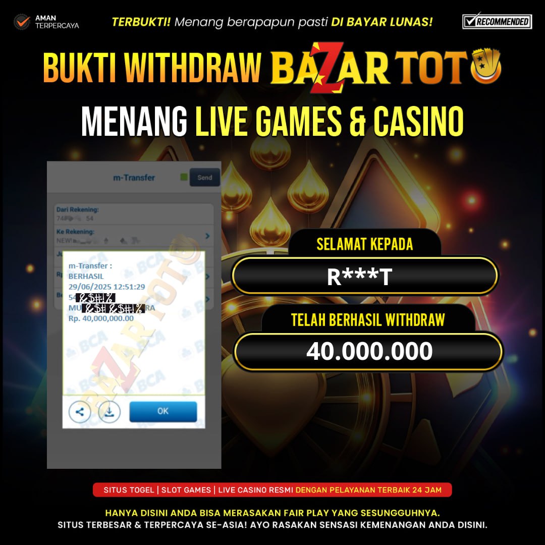BAZARTOTO - JACKPOT LIVE CASINO 24D SPIN Rp.40.000.000.,- LUNAS