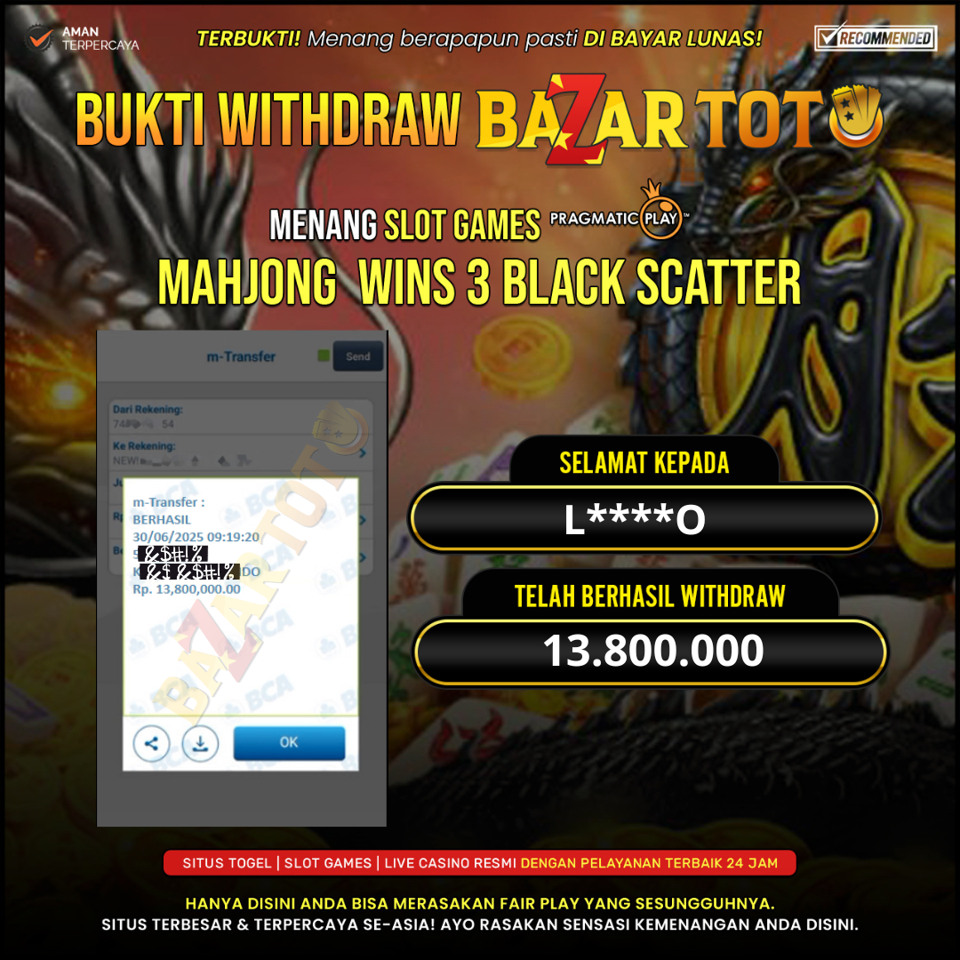 BAZARTOTO - JACKPOT SLOT MAHJONG WINS 3 BLACK SCATTER Rp.13.800.000.,- LUNAS