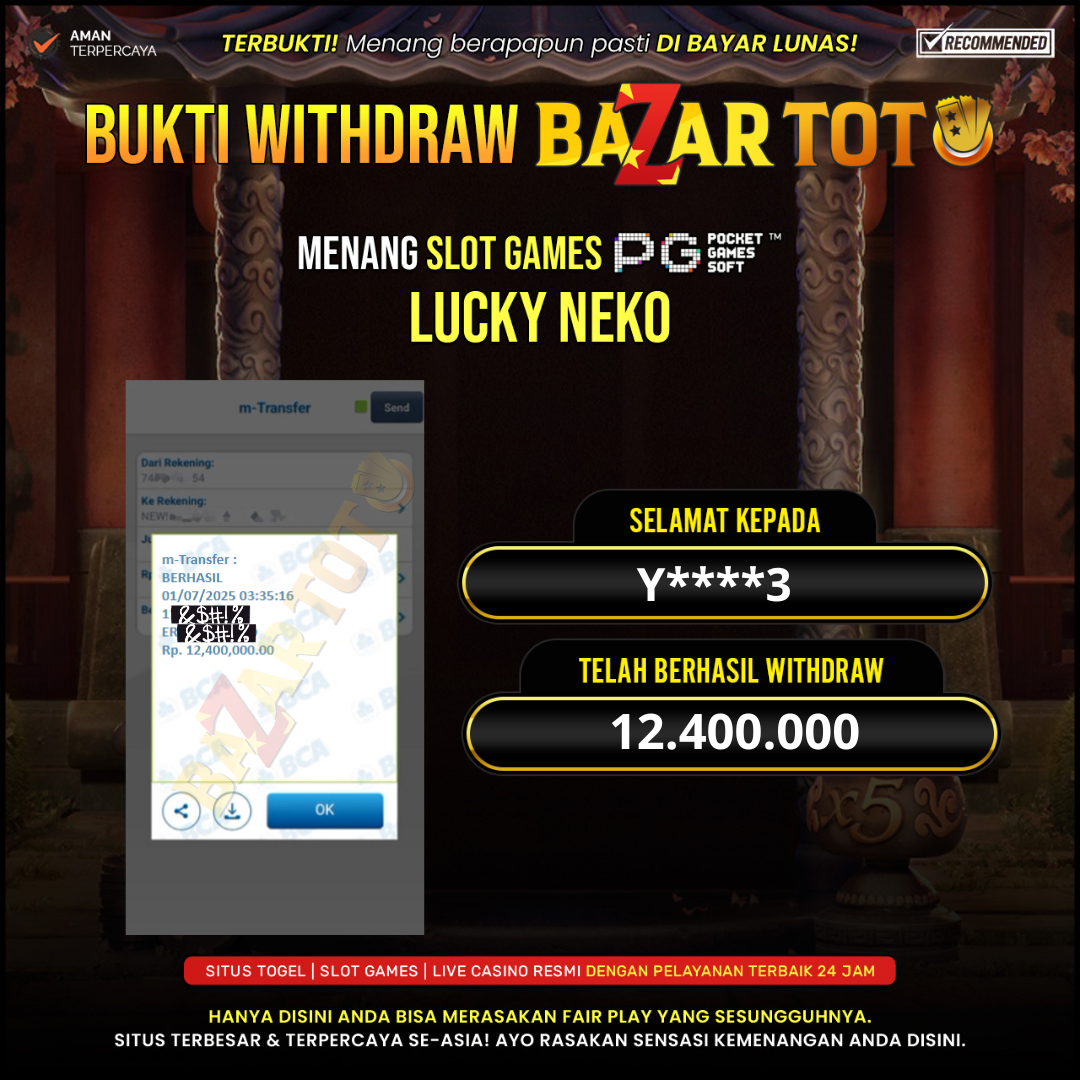 BAZARTOTO - JACKPOT SLOT LUCKY NEKO Rp.12.400.000.,- LUNAS