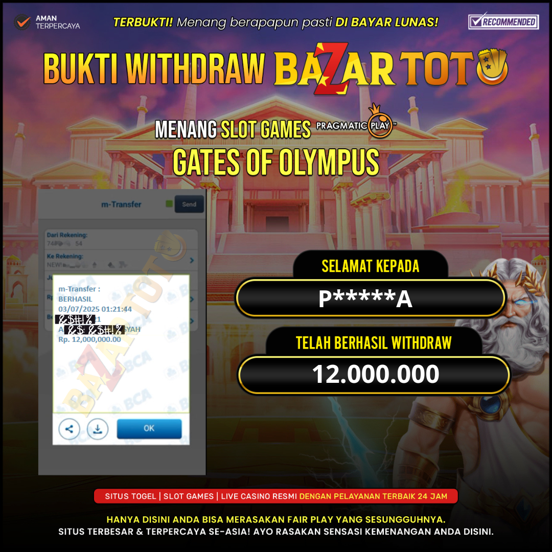 BAZARTOTO - JACKPOT SLOT GATES OF OLYMPUS Rp.12.000.000.,- LUNAS