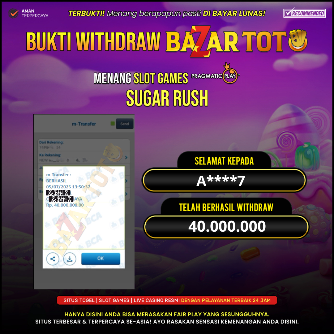 BAZARTOTO - JACKPOT SLOT SUGAR RUSH Rp.40.000.000.,- LUNAS