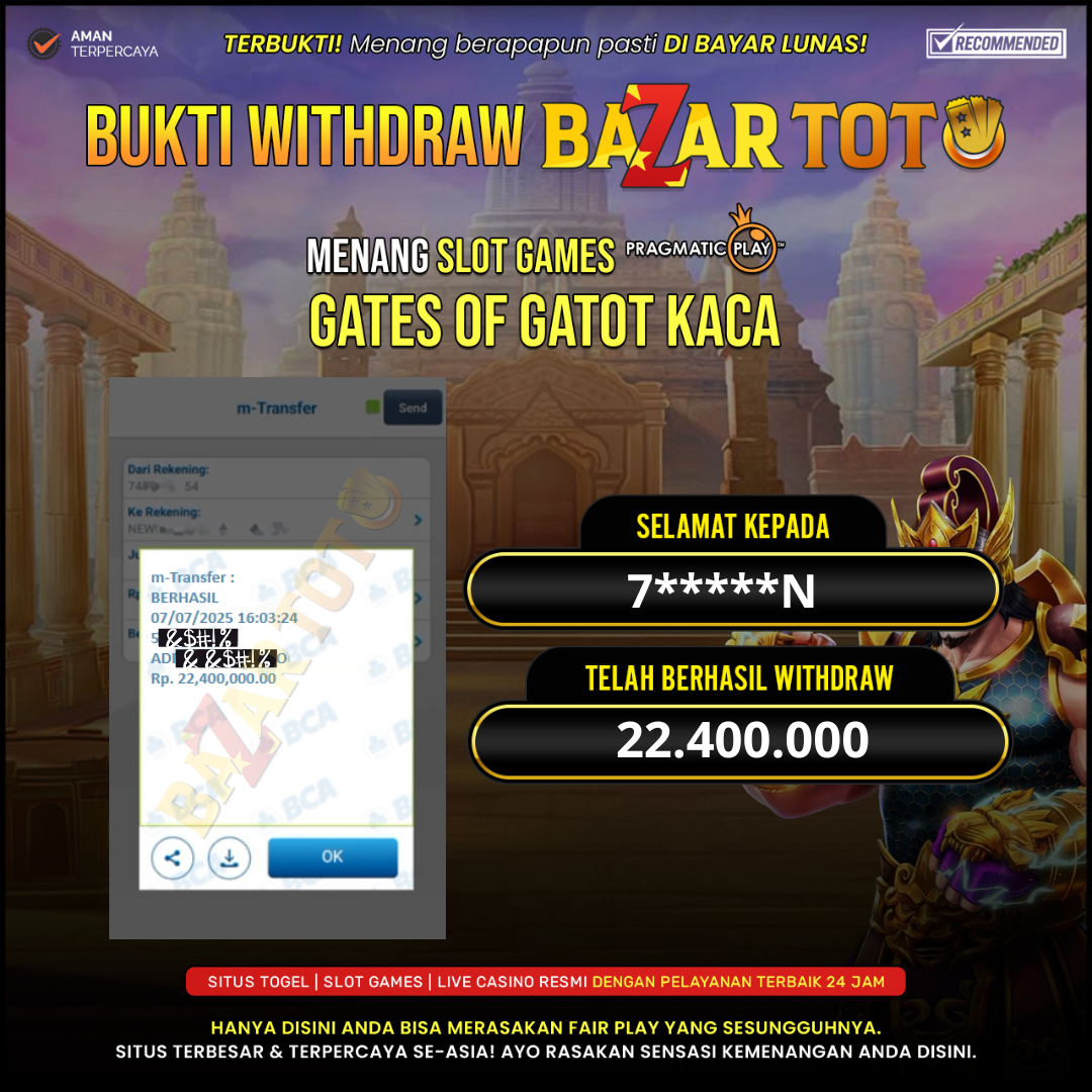 BAZARTOTO - JACKPOT SLOT GATES OF GATOTKACA Rp.22.400.000.,- LUNAS