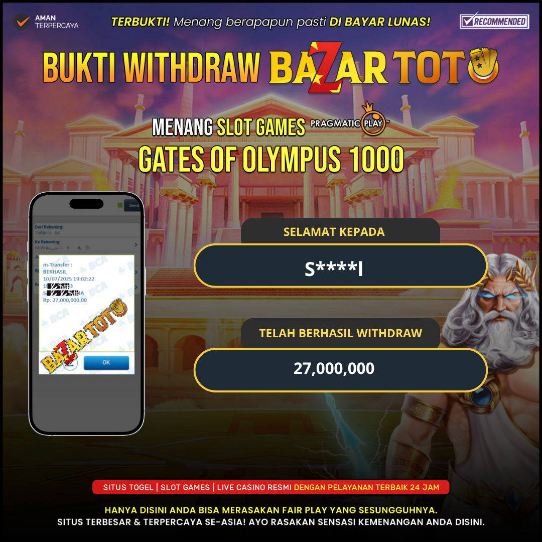 BAZARTOTO - JACKPOT GATES OF OLYMPUS 1000 Rp.27.000.000.,- LUNAS