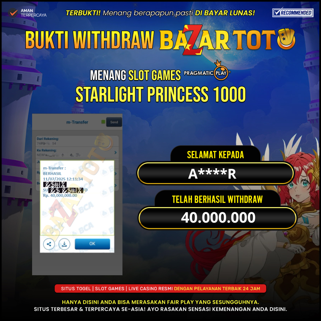 BAZARTOTO - JACKPOT SLOT STARLIGHT PRINCESS 1000 Rp.40.000.000.,- LUNAS