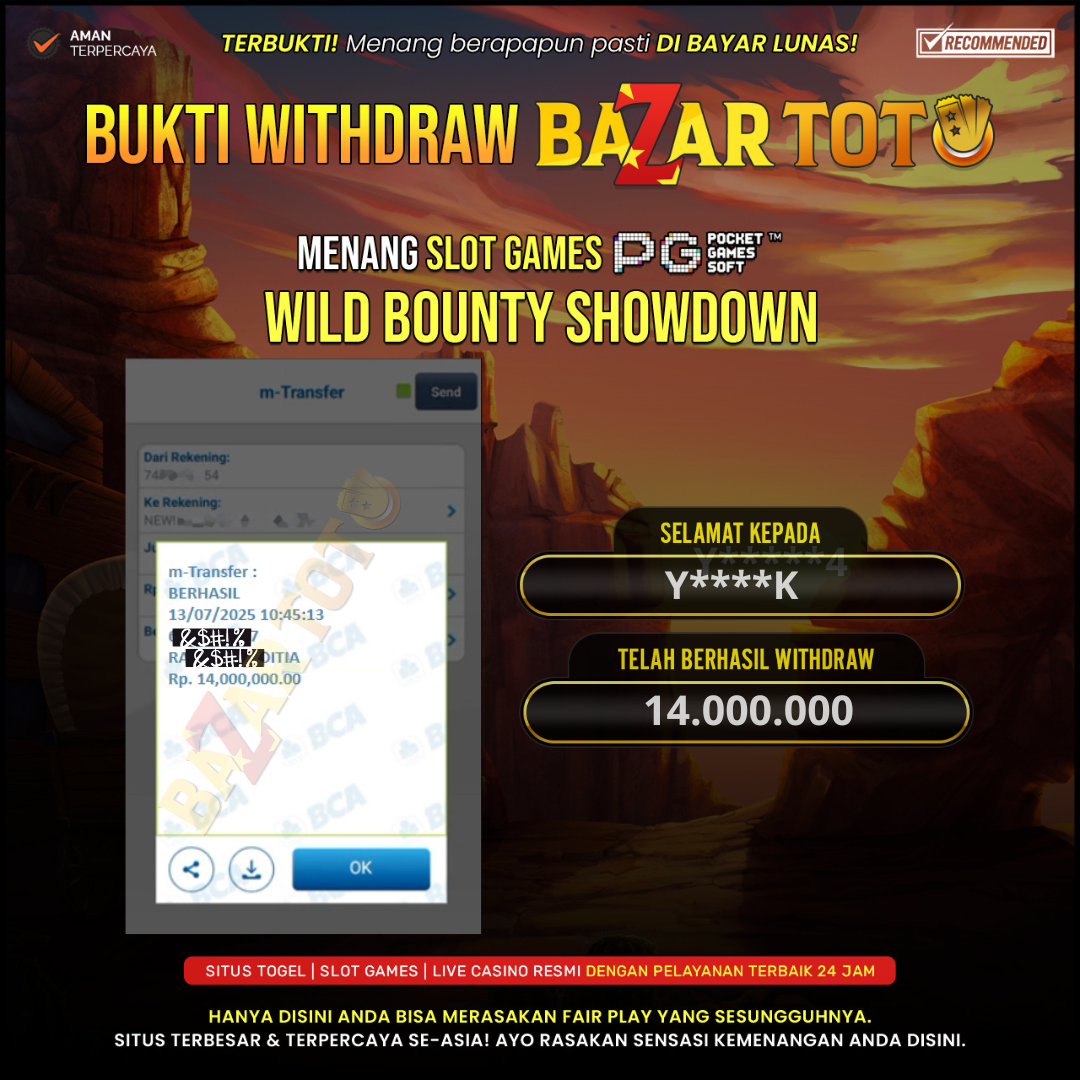 BAZARTOTO - JACKPOT SLOT WILD BOUNTY SHOWDOWN Rp.14.000.000.,- LUNAS