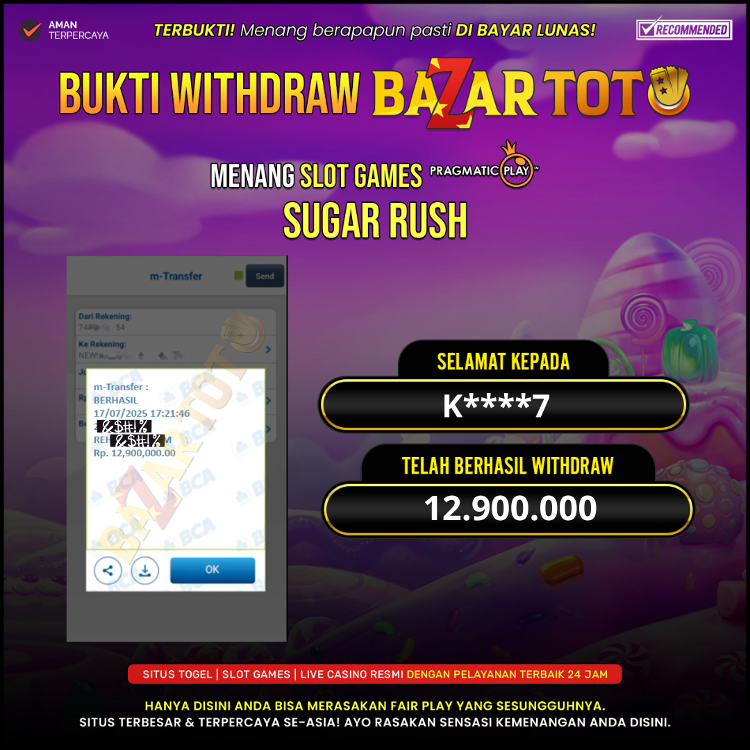 BAZARTOTO - JACKPOT SLOT SUGAR RUSH Rp.12.900.000.,- LUNAS