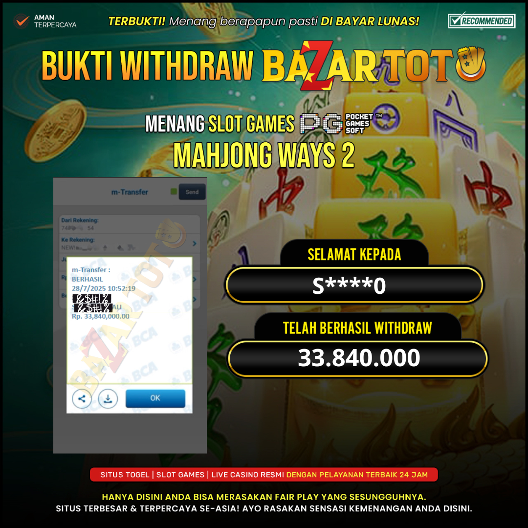 BAZARTOTO - JACKPOT SLOT MAHJONG WAYS 2 Rp.33.840.000.,- LUNAS