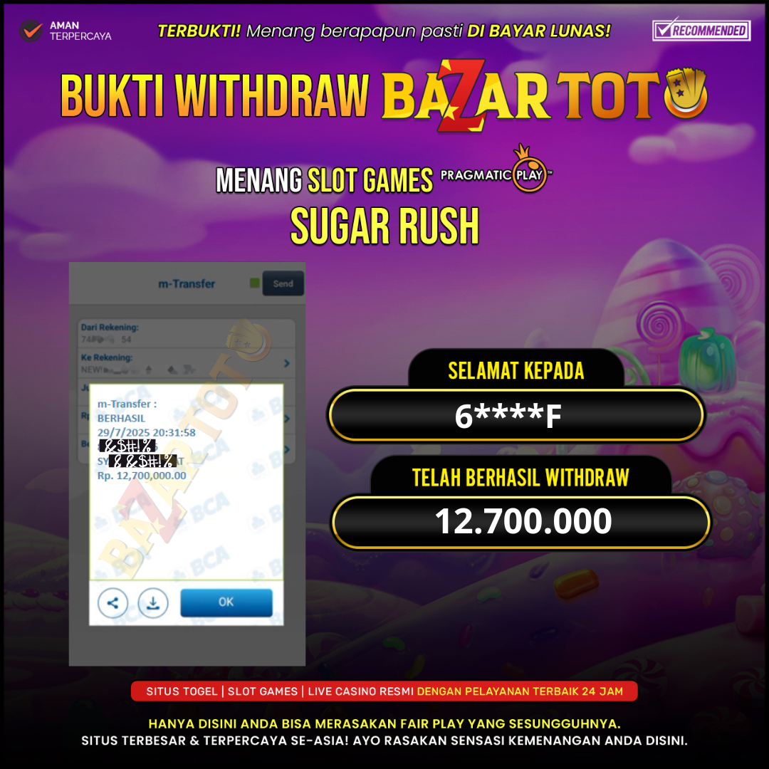 BAZARTOTO - JACKPOT SLOT SUGAR RUSH Rp.12.700.000.,- LUNAS