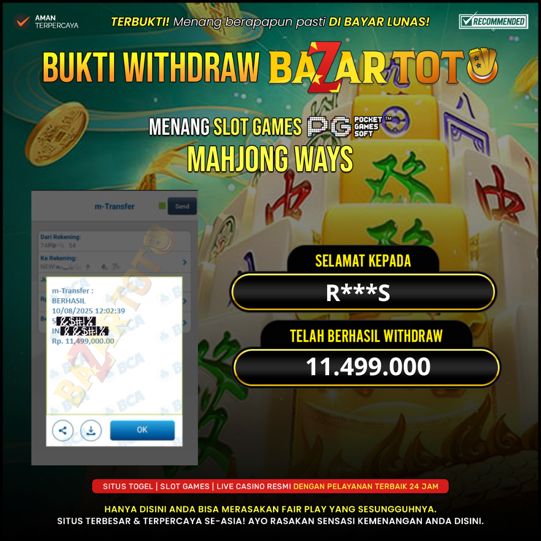 BAZARTOTO - JACKPOT SLOT MAHJONG WAYS Rp.11.499.000.,- LUNAS