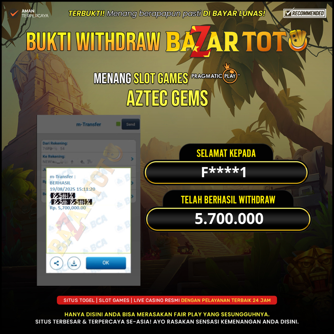 BAZARTOTO - JACKPOT SLOT AZTEC GEMS Rp.5.700.000.,- LUNAS