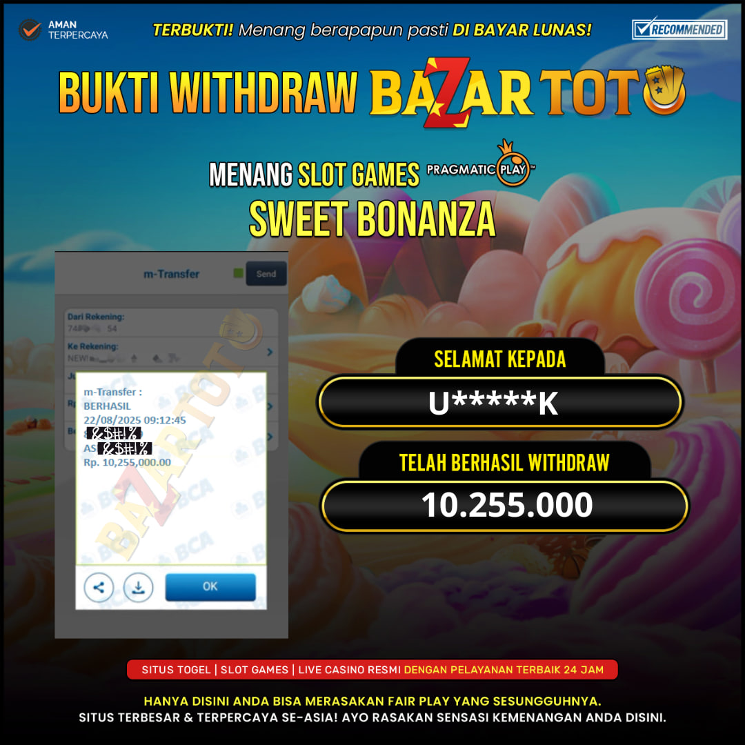 BAZARTOTO - JACKPOT SLOT SWEET BONANZA Rp.10.255.000.,- LUNAS