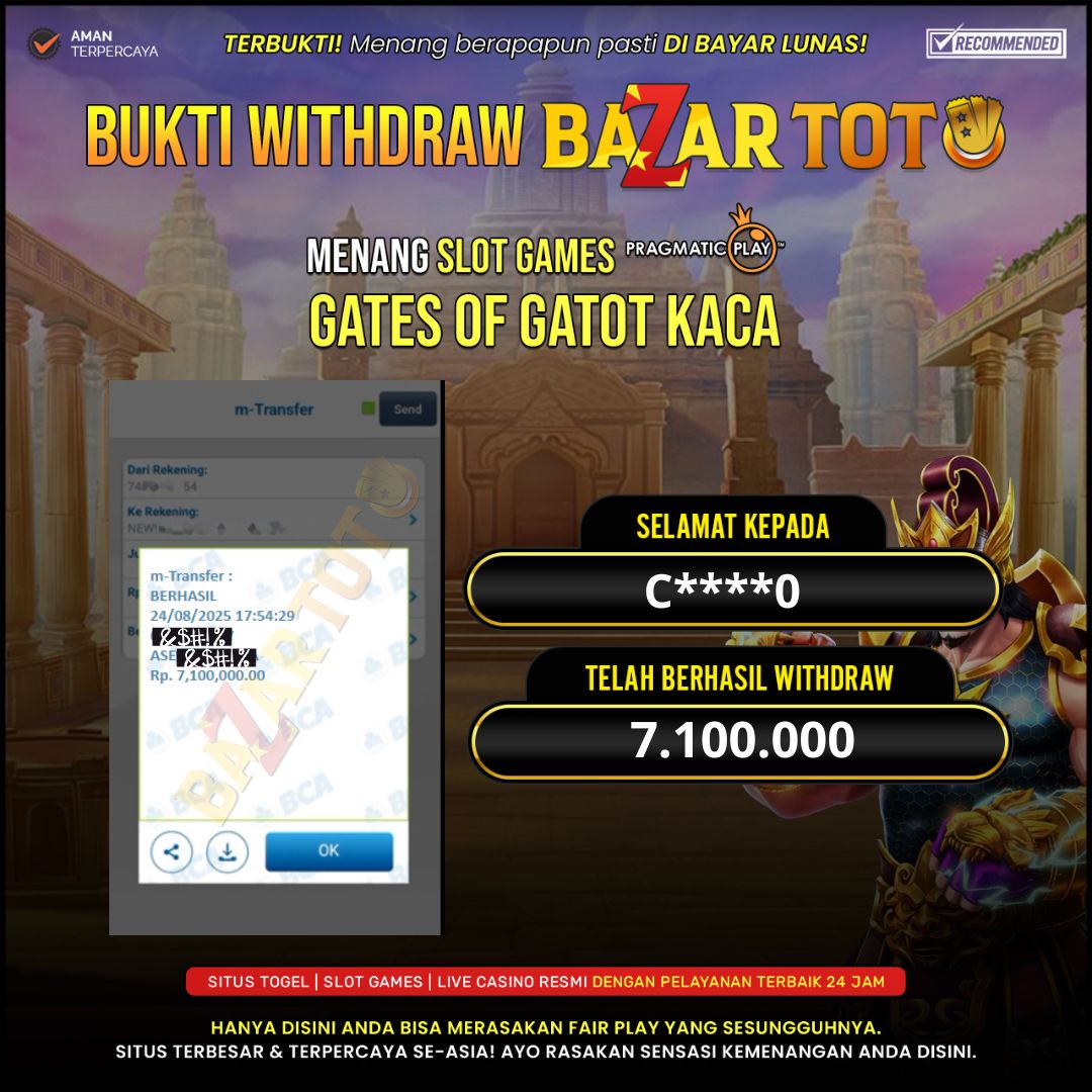 BAZARTOTO - JACKPOT SLOT GATES OF GATOT KACA Rp.7.100.000.,- LUNAS