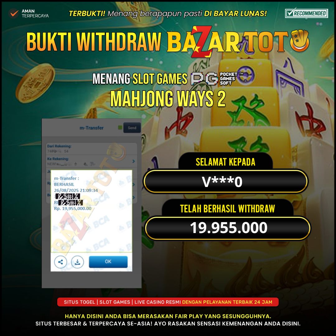 BAZARTOTO - JACKPOT SLOT MAHJONG WAYS 2 Rp.19.955.000.,- LUNAS