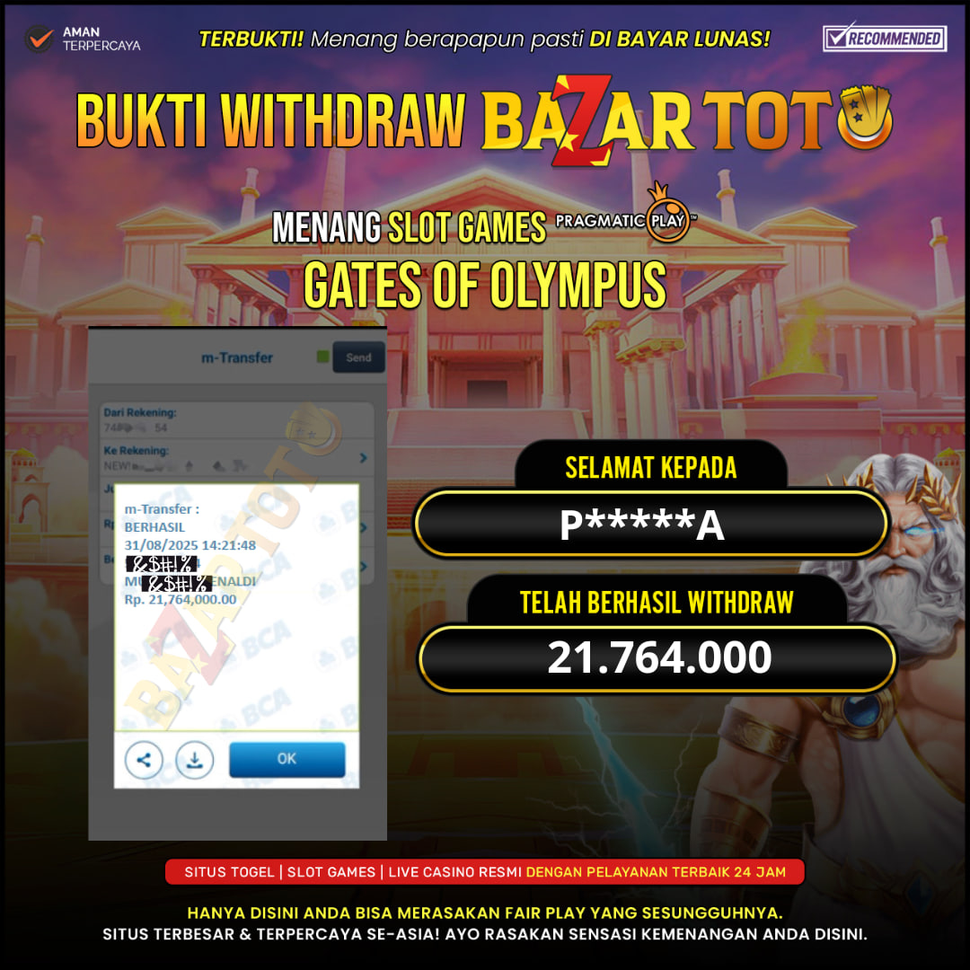 BAZARTOTO - JACKPOT SLOT GATES OF OLYMPUS Rp.21.764.000.,- LUNAS