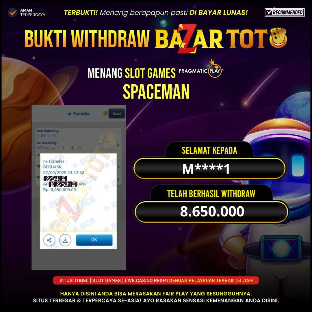 BAZARTOTO - JACKPOT SLOT SPACEMAN Rp.8.650.000.,- LUNAS