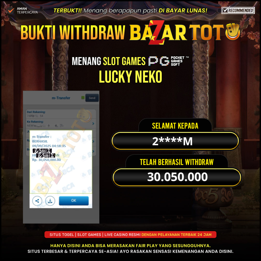 BAZARTOTO - JACKPOT SLOT LUCKY NEKO Rp.30.050.000.,- LUNAS