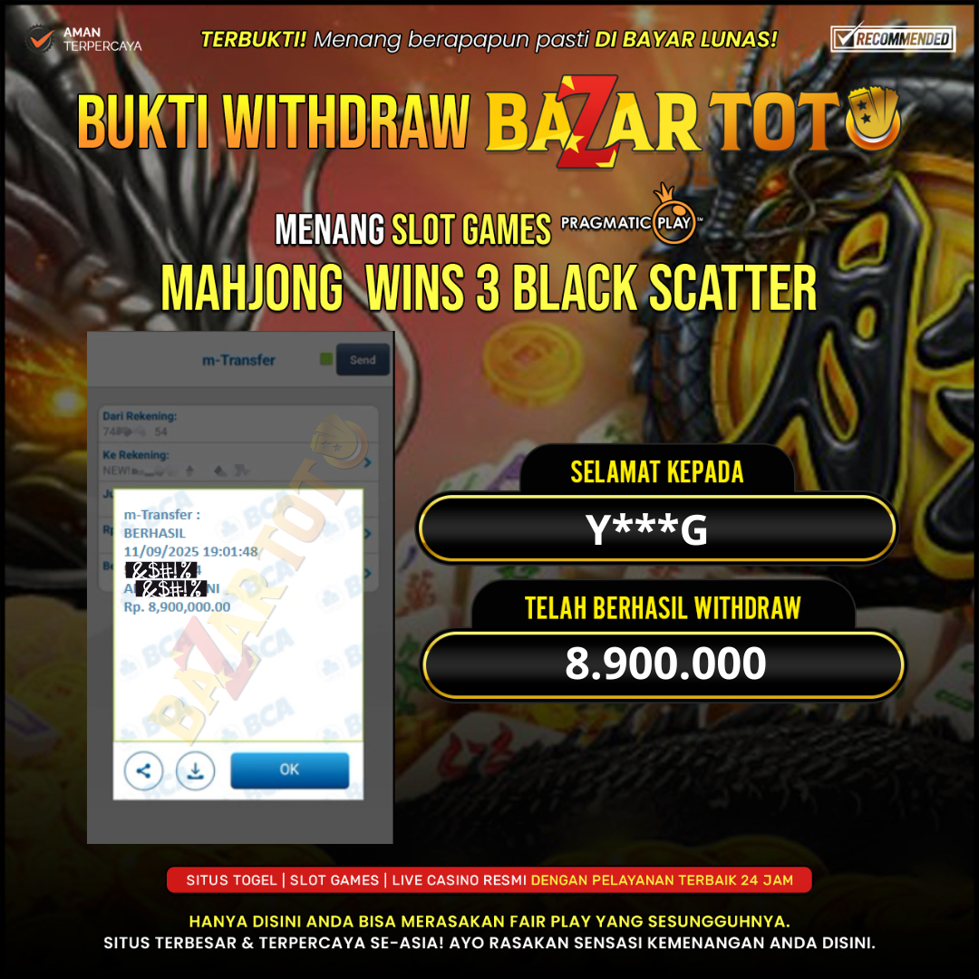 BAZARTOTO - JACKPOT SLOT MAHJONG WINS 3 BLACK SCATTER Rp8.900.000.,- LUNAS