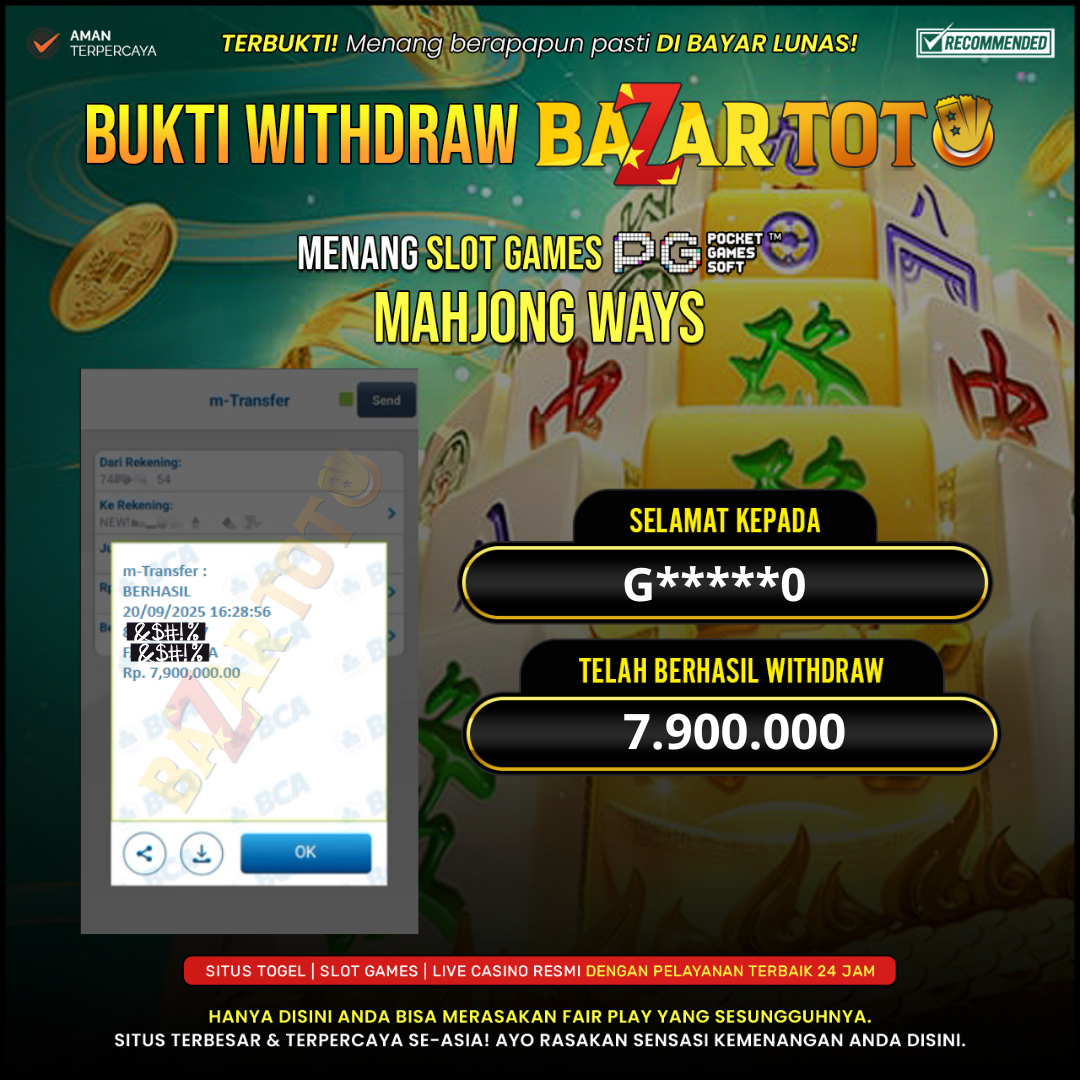 BAZARTOTO - JACKPOT SLOT MAHJONG WAYYS Rp.7.900.000.,- LUNAS