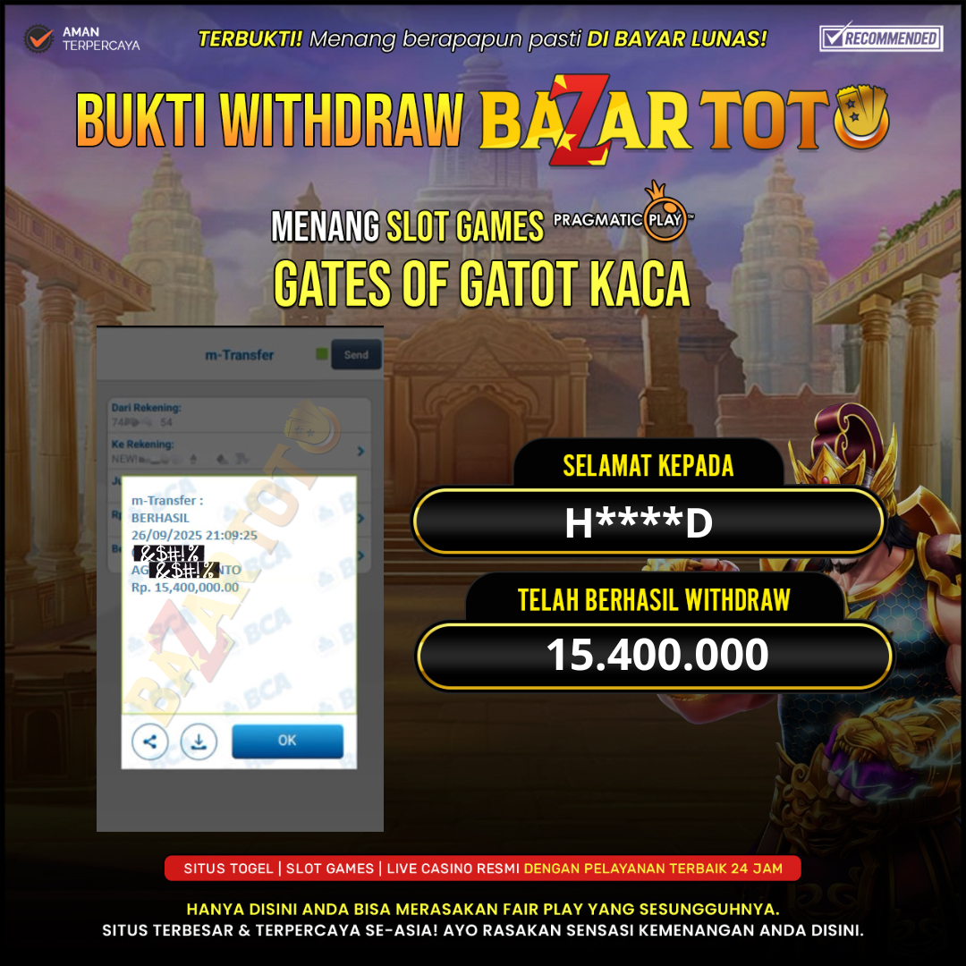 BAZARTOTO - JACKPOT SLOT GATES OF GATOTKACA Rp.15.400.000.,- LUNAS