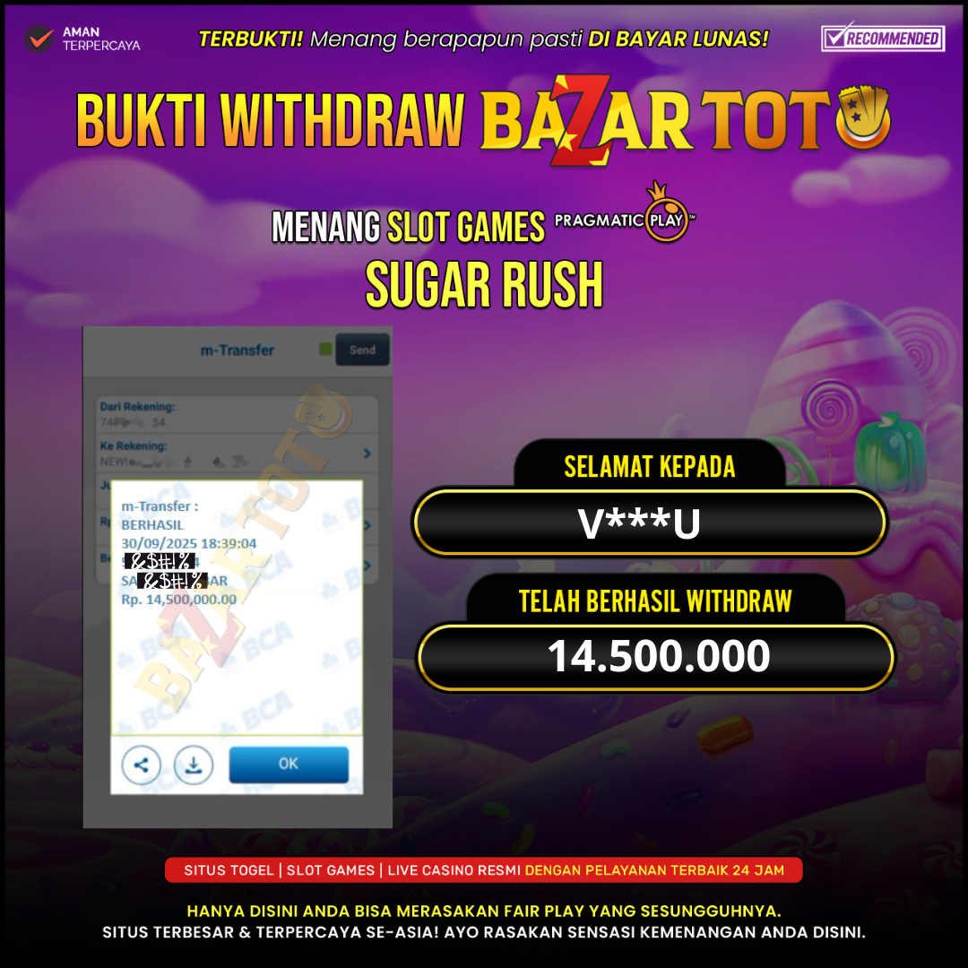 BAZARTOTO - JACKPOT SLOT SUGAR RUSH Rp.14.500.000.,- LUNAS
