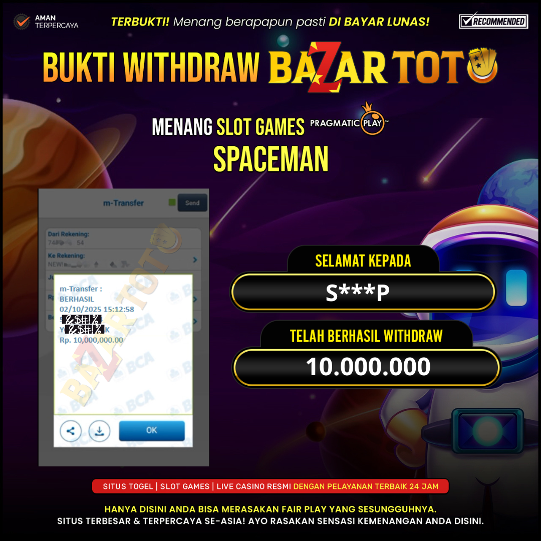 BAZARTOTO - JACKPOT SLOT SPACEMAN Rp.10.000.000.,- LUNAS