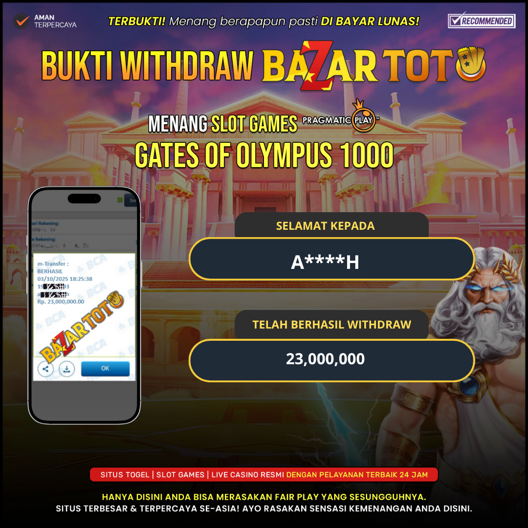 BAZARTOTO - JACKPOT SLOT GATES OF OLYMPUS 1000 Rp.23.000.000.,- LUNAS