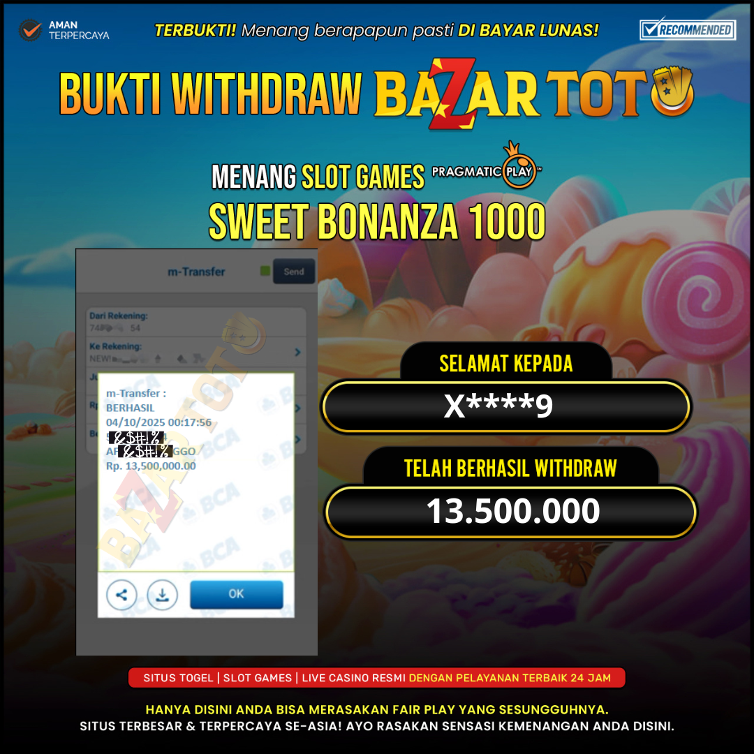 BAZARTOTO - JACKPOT SLOT SWEET BONANZA 1000 Rp.13.500.000.,- LUNAS