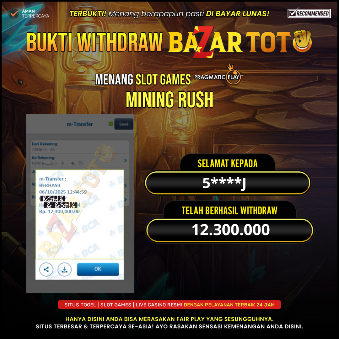 BAZARTOTO - JACKPOT SLOT MINING RUSH Rp.12.300.000.,- LUNAS