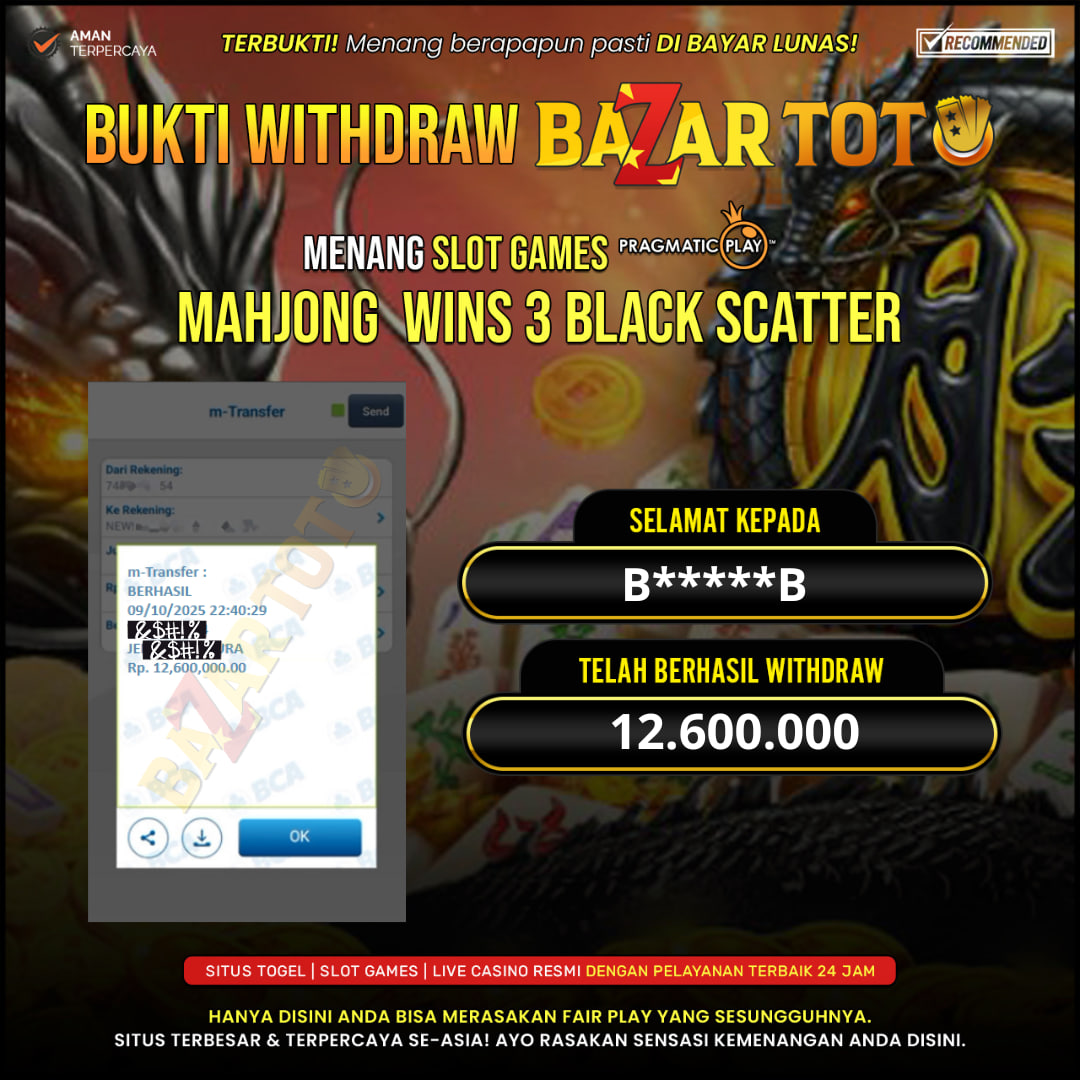 BAZARTOTO - JACKPOT SLOT MAHJONG WINS 3 BLACK SCATTER Rp.12.600.000.,- LUNAS
