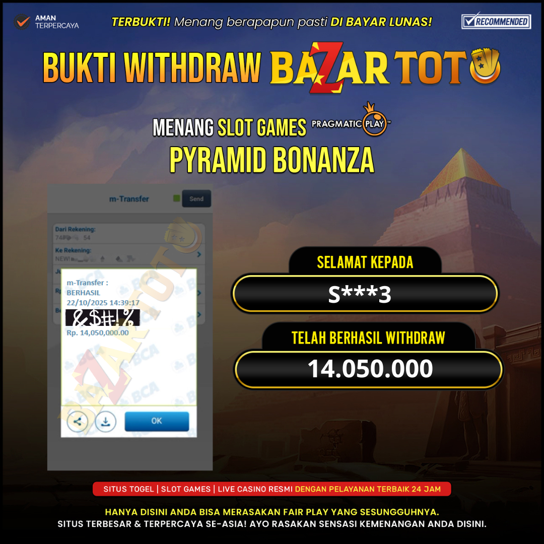 BAZARTOTO - JACKPOT SLOT PYRAMID BONANZA Rp.14.050.000.,- LUNAS