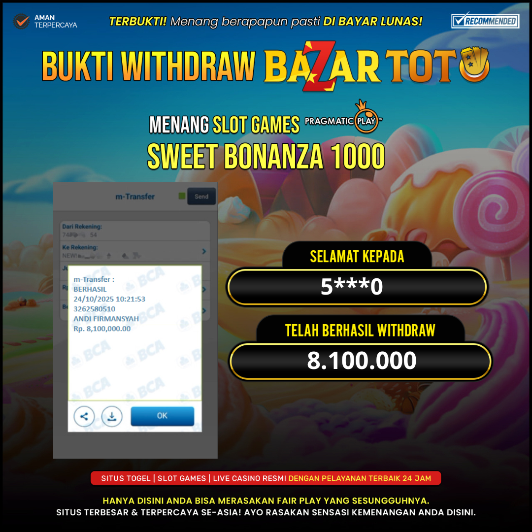 BAZARTOTO - JACKPOT SLOT SWEET BONANZA 1000 Rp.8.100.000.,- LUNAS