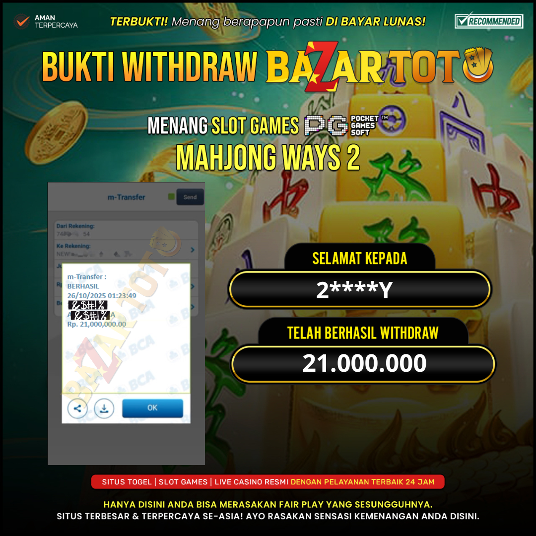 BAZARTOTO - JACKPOT SLOT MAHJONG WAYS 2 Rp.21.000.000.,- LUNAS