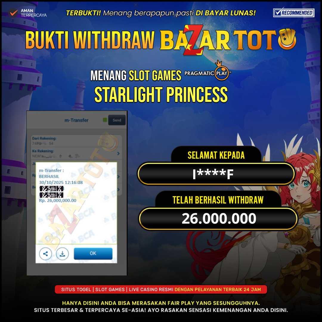 BAZARTOTO - JACKPOT SLOT STARLIGHT PRINCESS Rp.26.000.000.,- LUNAS